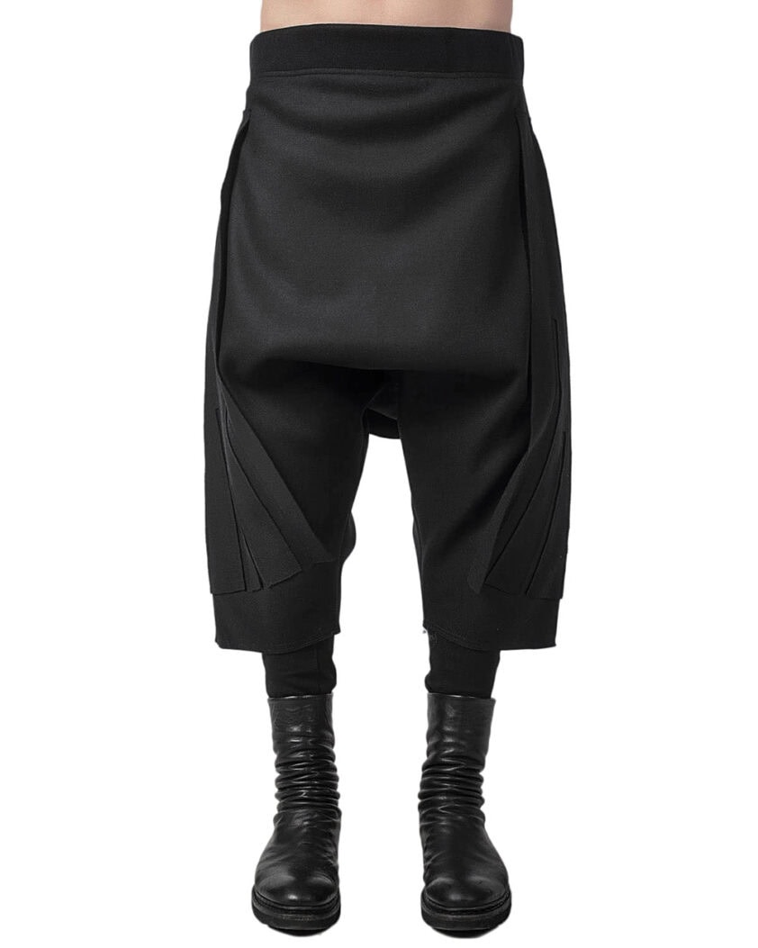 WOOL DROPCROTCH SLIT SHORTS