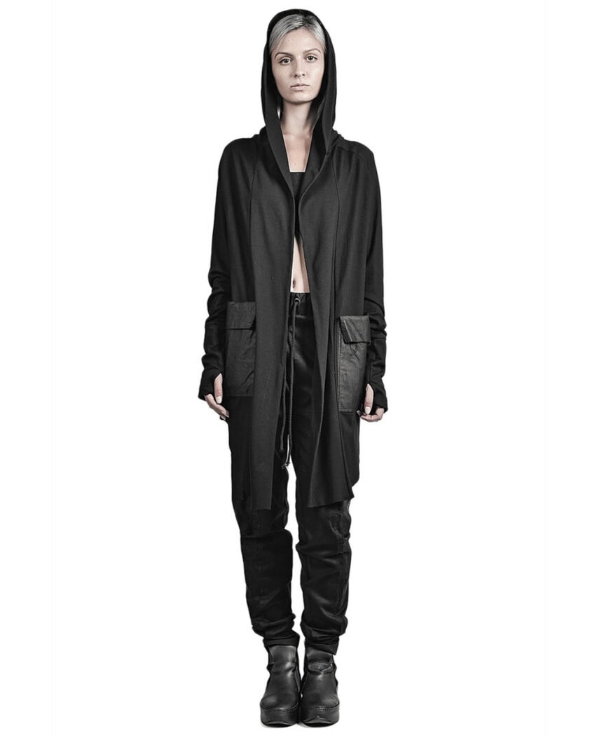 FIBER BOND HOODED JERSEY CARDIGAN