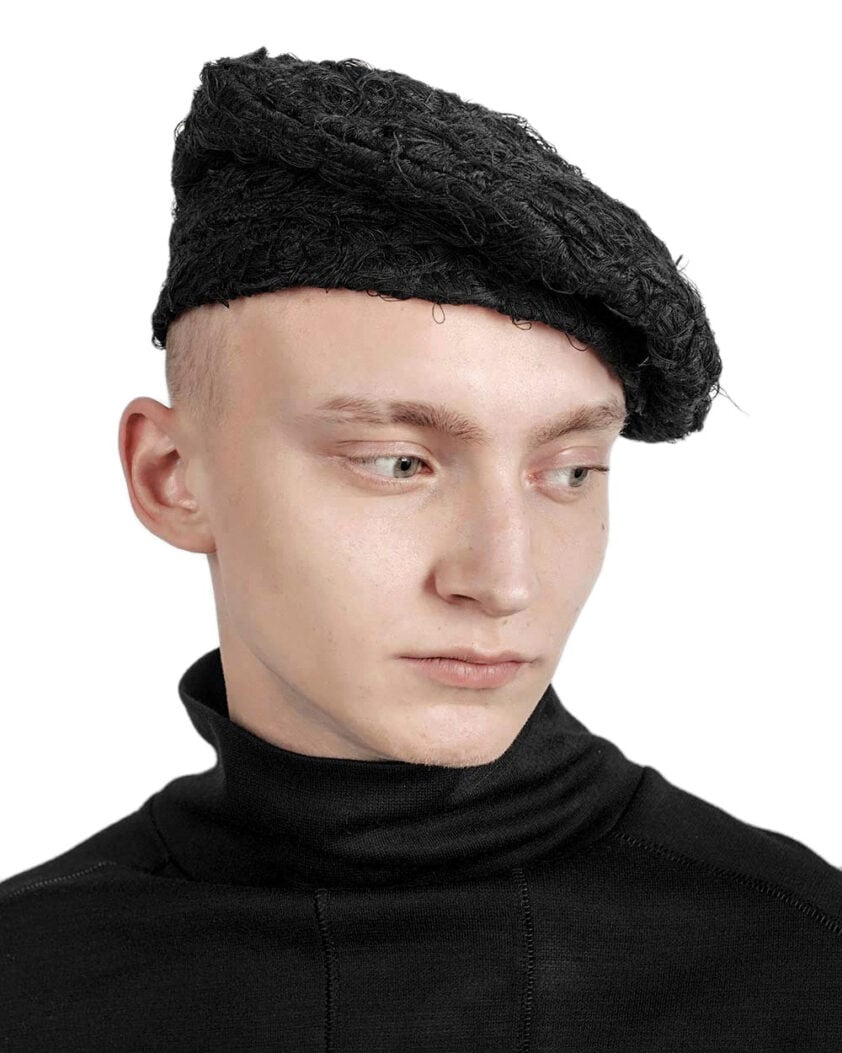 Black Fiber Bond Beret Hat