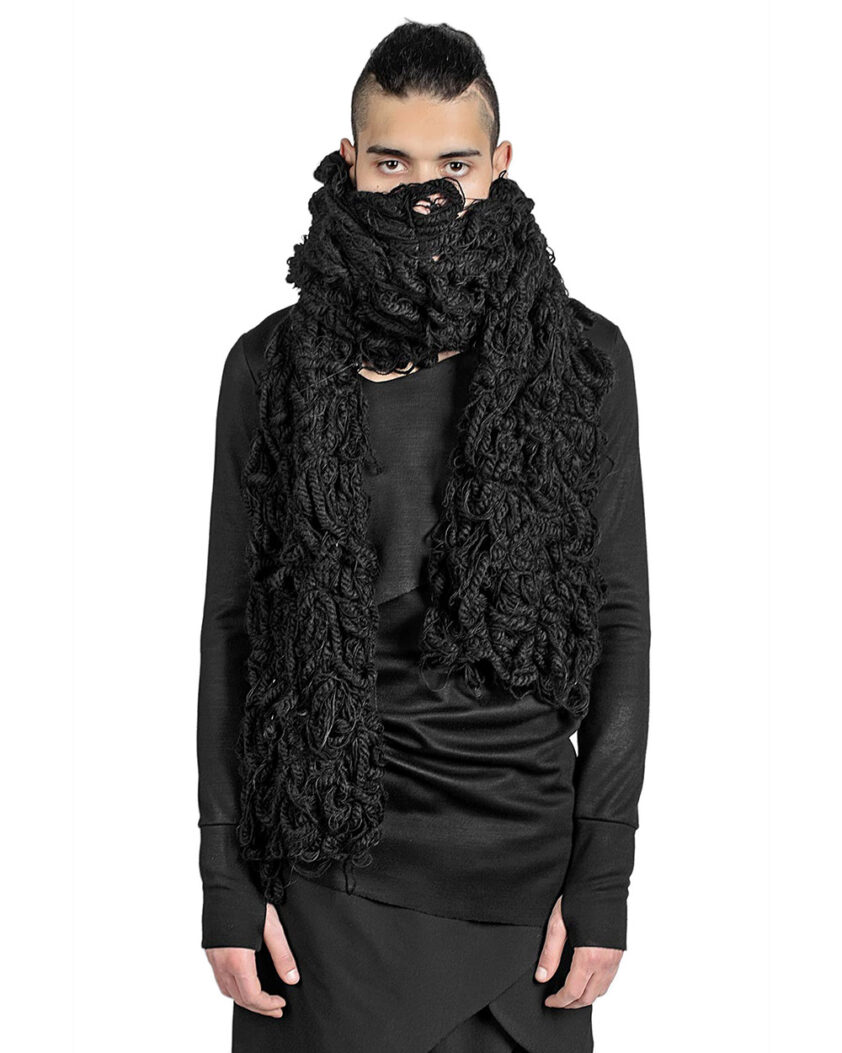 Black Unisex Fiber Bond Winter Scarf