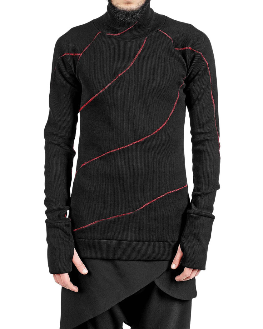 Scar-Stitched Turtleneck Knit Top