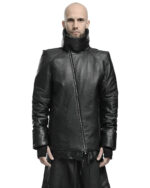 Leather Diagonal Zip Winter Jacket