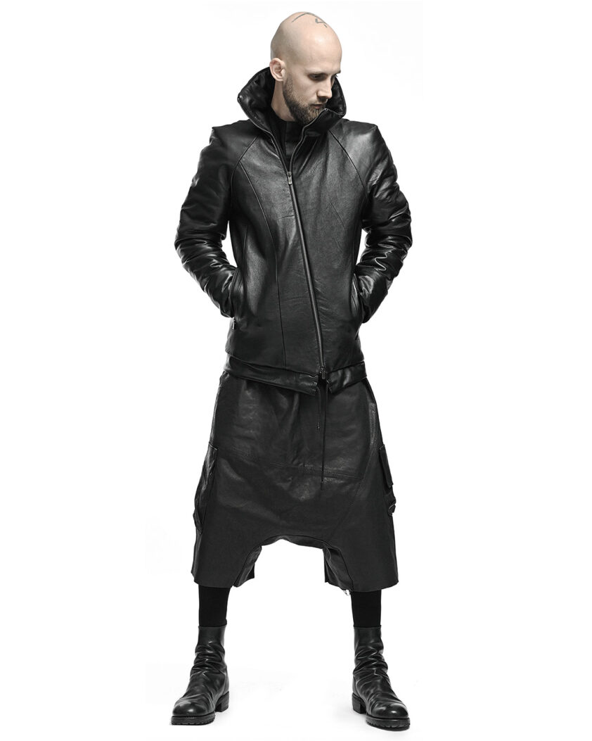 Leather Diagonal Zip Winter Jacket