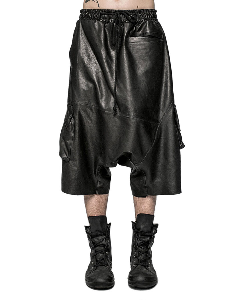 Cargo Segment Wide Leather Shorts