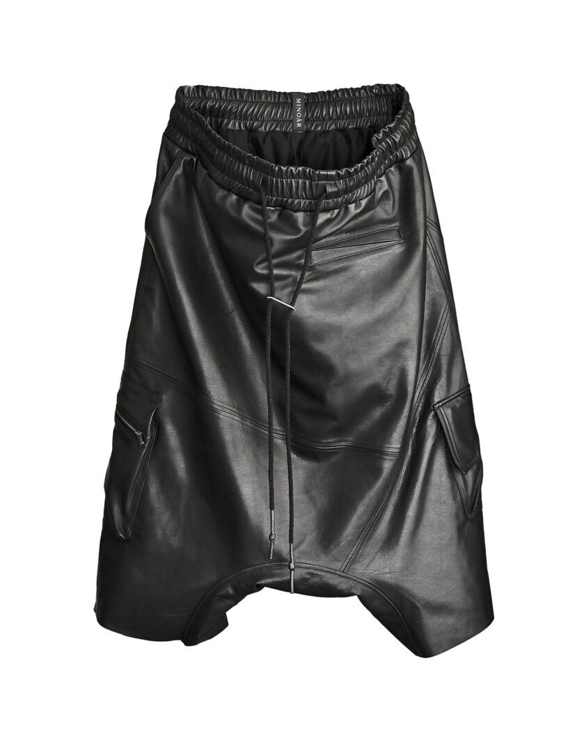 Cargo Segment Wide Leather Shorts