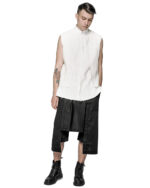 Layered Sleeveless White Collar Shirt