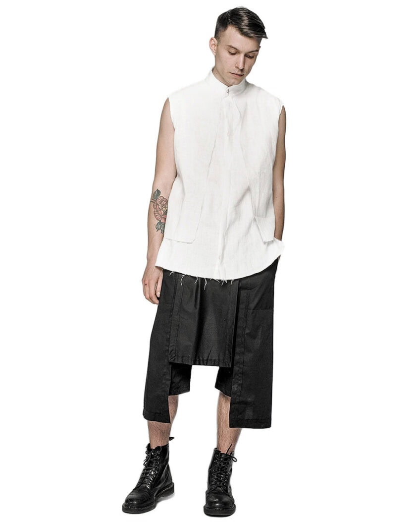 Layered Sleeveless White Collar Shirt
