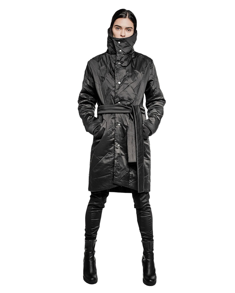Crushed High Neck Wrapper Coat