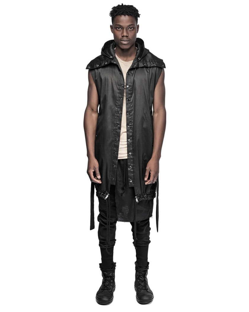Hooded Cargo Sleeveless Wrap Jacket