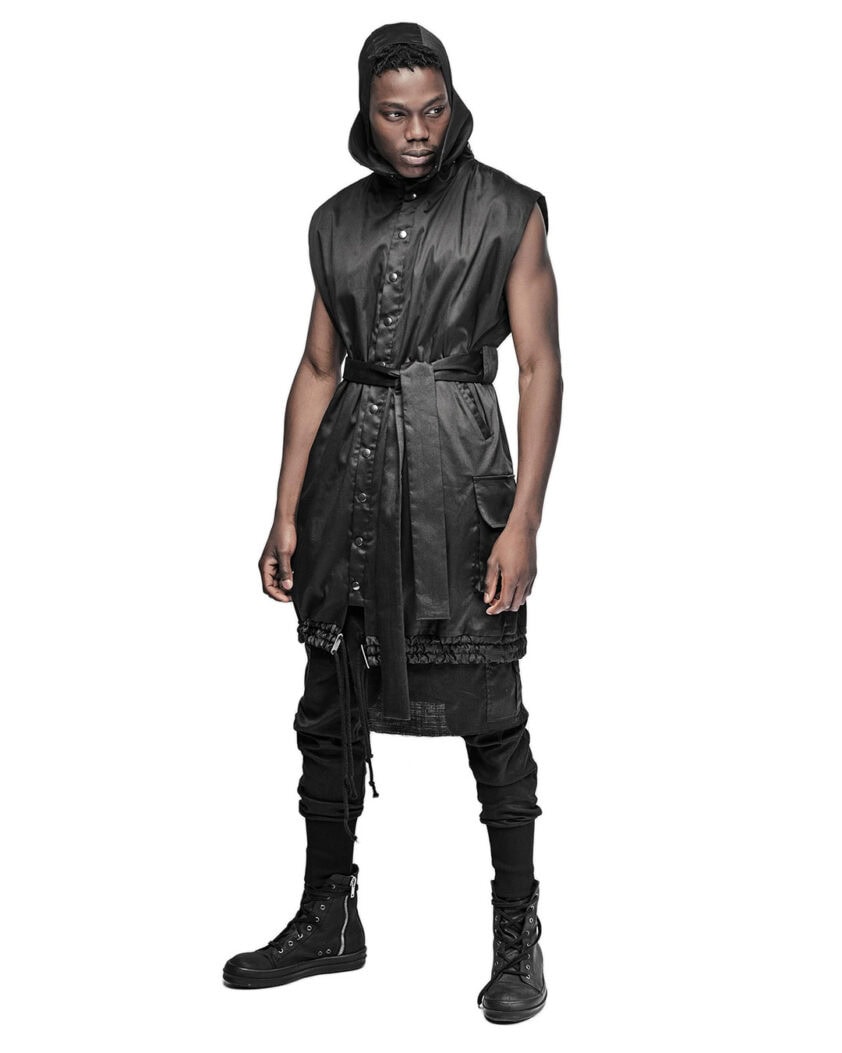 Hooded Cargo Sleeveless Wrap Jacket