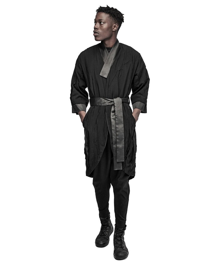 Linear Crushed Technique Long Kimono Coat