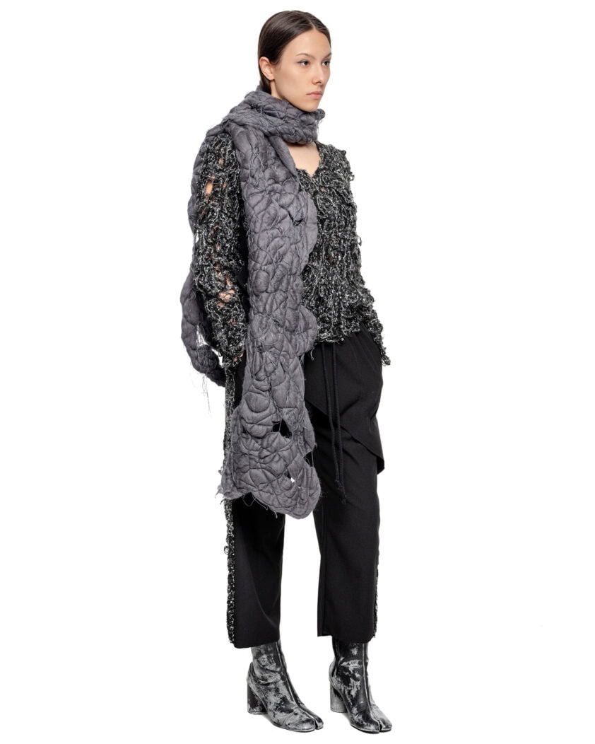 Wool Layered Fiber Bond Detail Pants