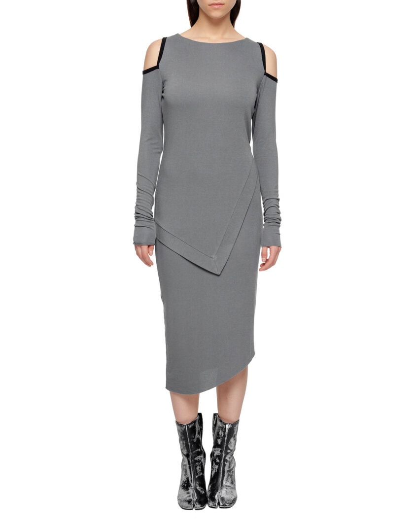 Angular Grey Layered Open Shoulder Dress