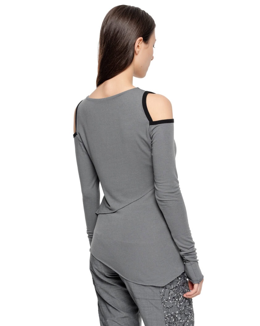 Angular Grey Layered Open Shoulders Top