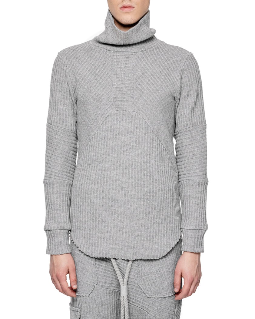 Angular Rib Knit High Neck Top