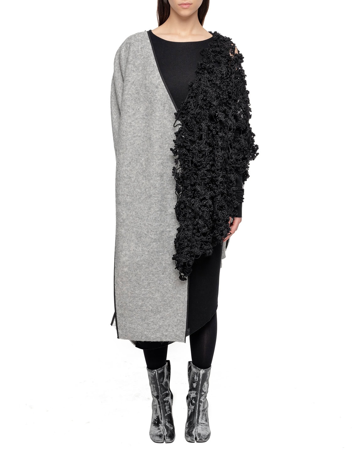 Deconstruct Wool Fiber Bond Contrast Poncho