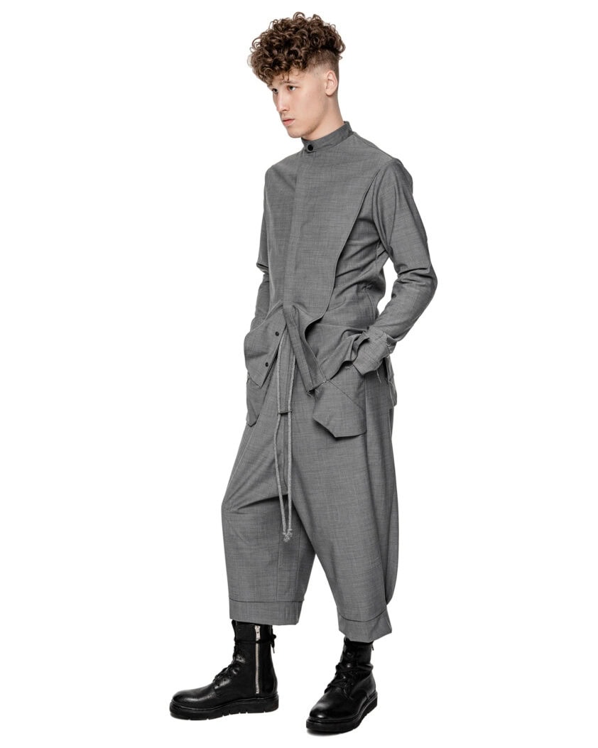 External Cropped Loose Grey Trousers