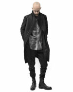 Black Wool Reversed High Neck Coat