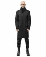 Black Wool Reversed High Neck Coat