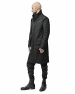 Black Wool Reversed High Neck Coat