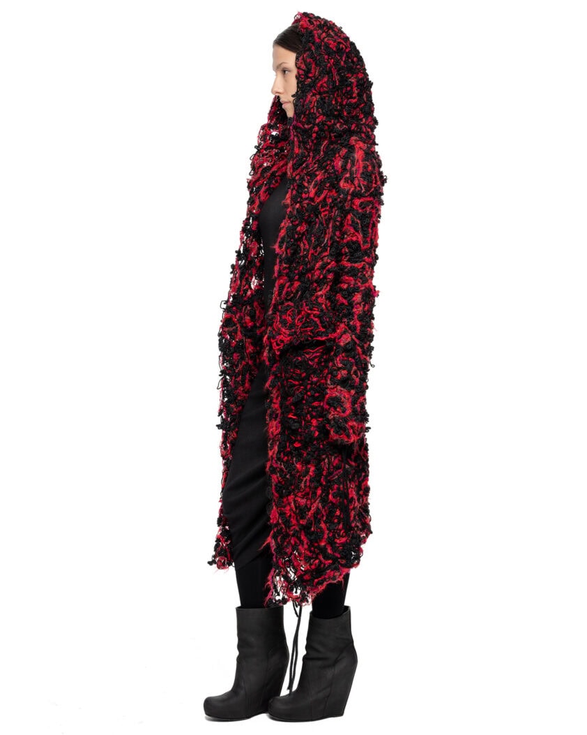 Phase Fiber Bond Red Hooded Cardigan