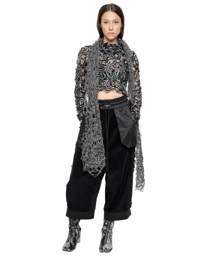 Velvet Fiber Bond Wide Crop Pants