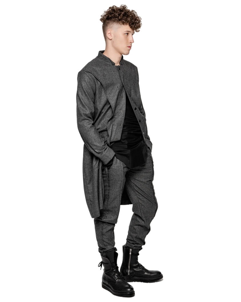 Wool Graphite Elongated Layers Coat