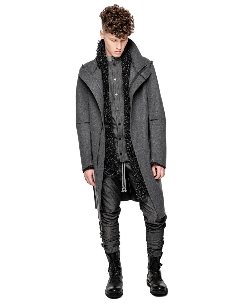 Wool Reversed Raw High Neck Coat