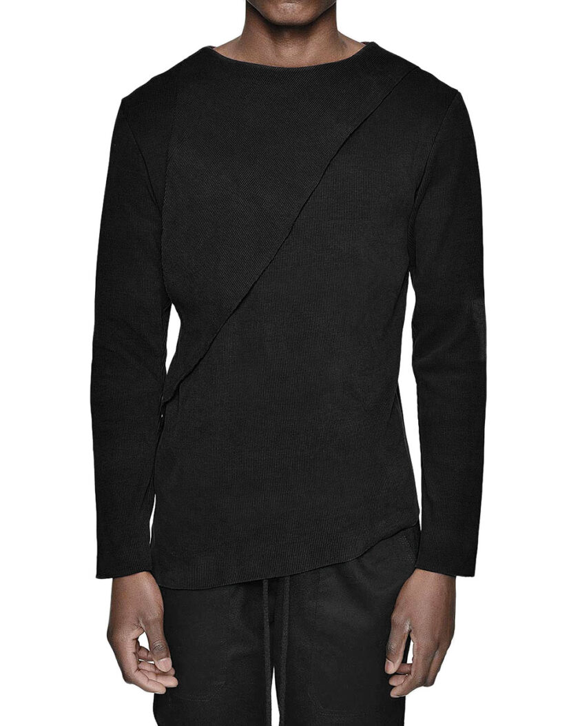 Black Layered Rib Knit Top