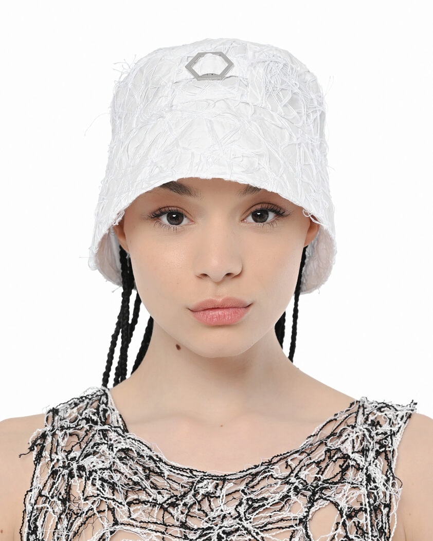 Fiber Bond White Hexagon Bucket Hat