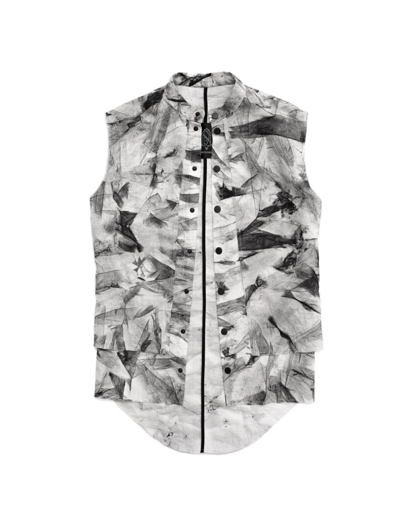 Standing Collar Sleeveless Object Dyed Shirt