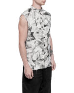 Standing Collar Sleeveless Object Dyed Shirt