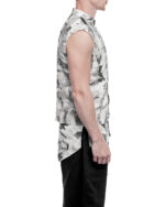 Standing Collar Sleeveless Object Dyed Shirt