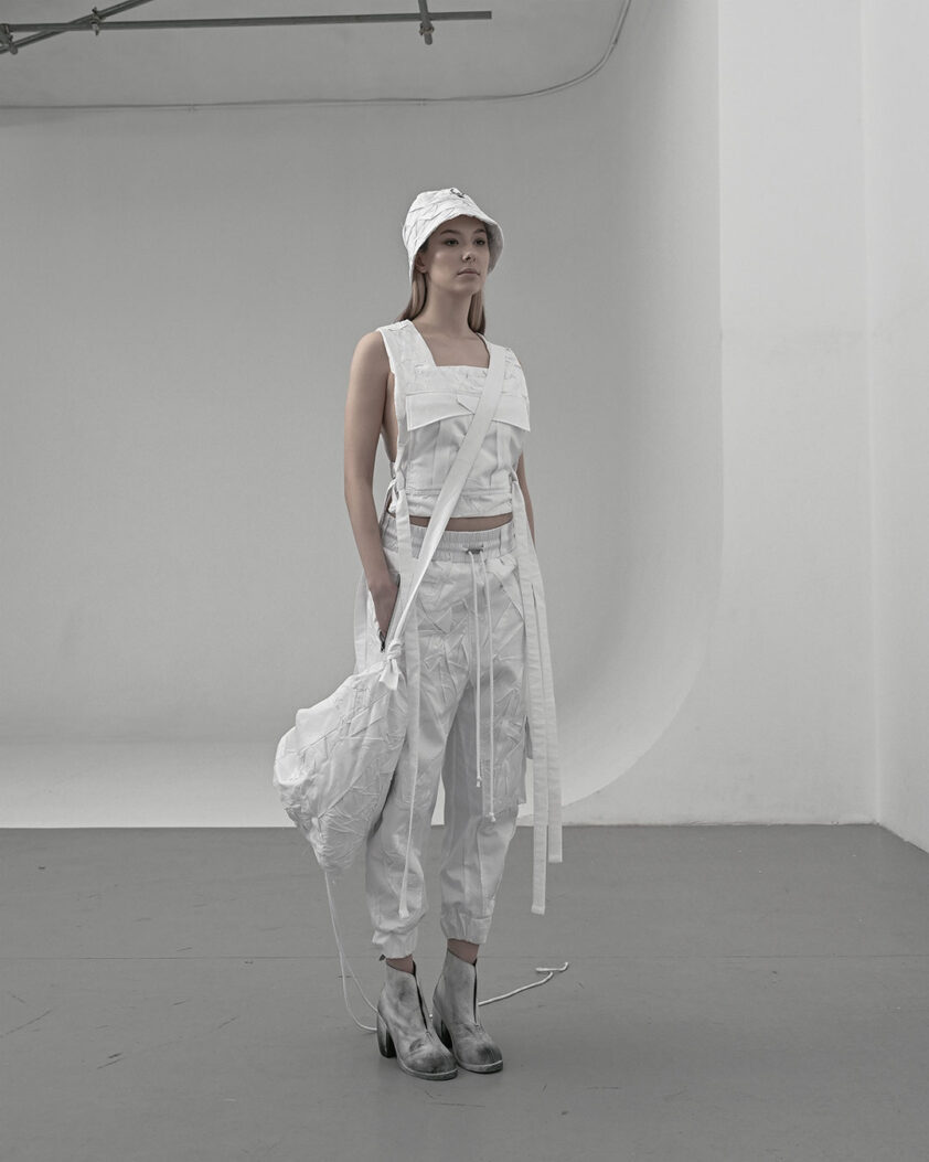 Crushed Tech White Bucket Hat