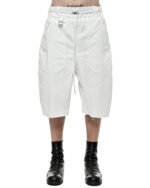 Loose Crop Raw Edge White Shorts