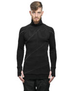 Grey Scar-Stitched Turtleneck Knit Top