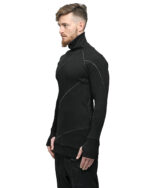 Grey Scar-Stitched Turtleneck Knit Top