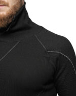 Grey Scar-Stitched Turtleneck Knit Top