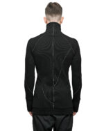 Grey Scar-Stitched Turtleneck Knit Top