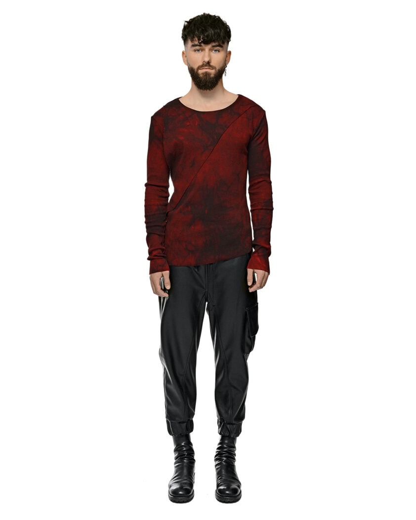 Cloud Red Asymmetric Layers Dyed Sweater