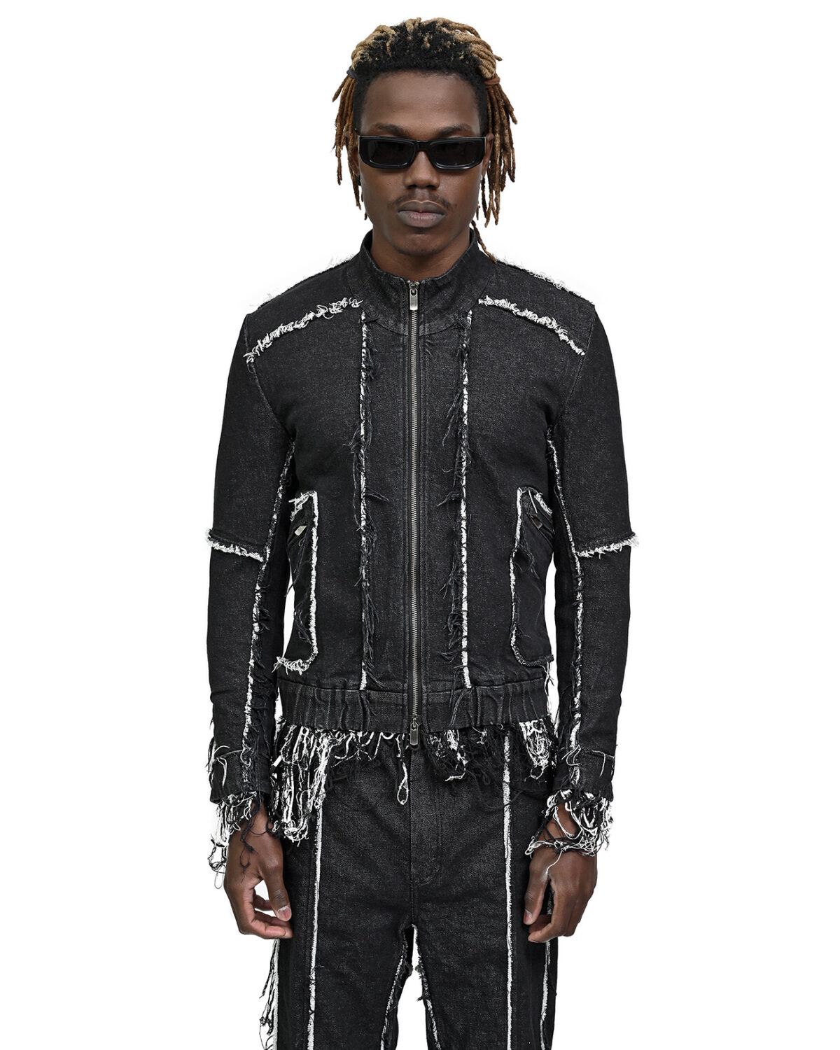 String Denim Raw Edge Jacket