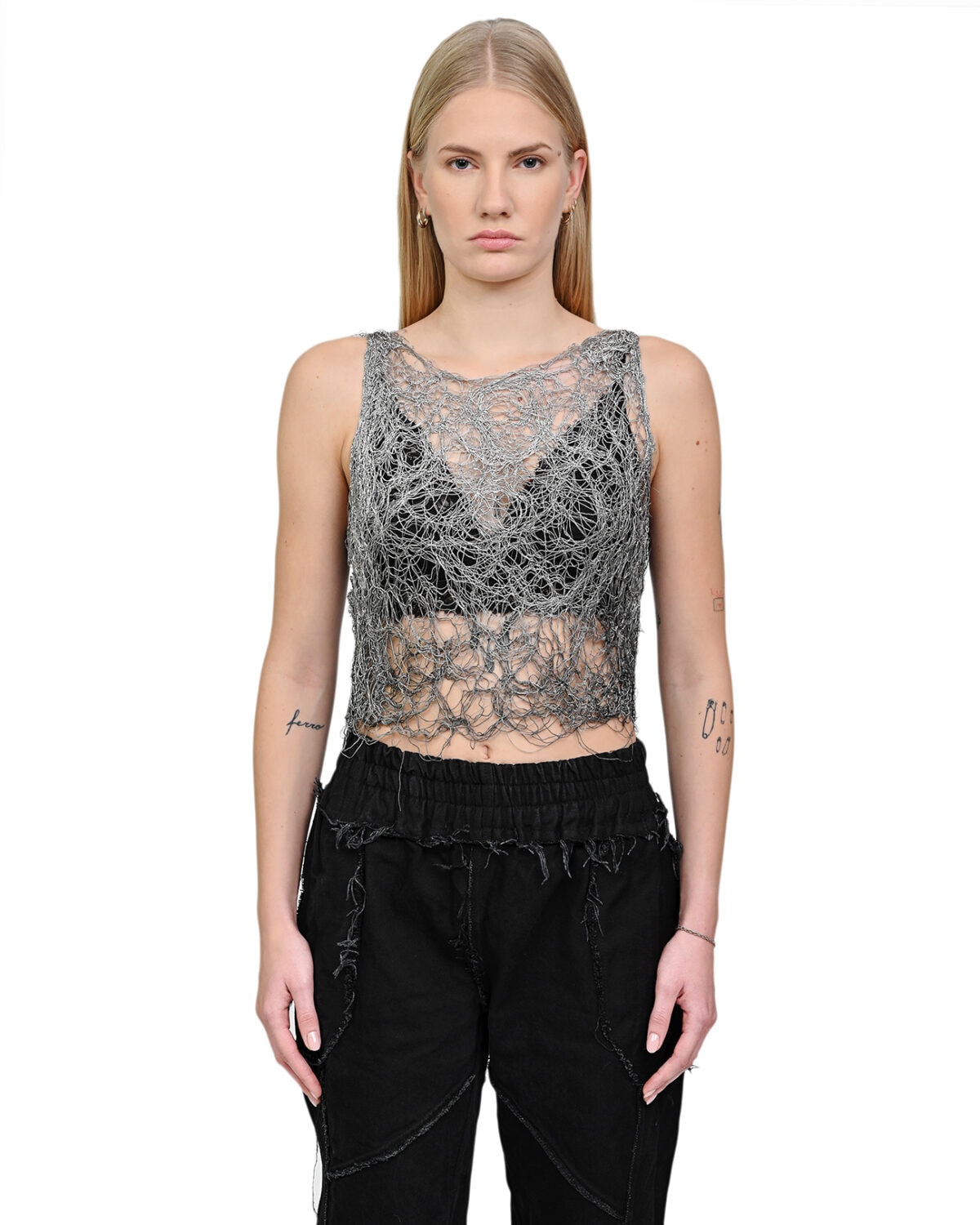 Fiber Bond Sheer Sleeveless Crop Top