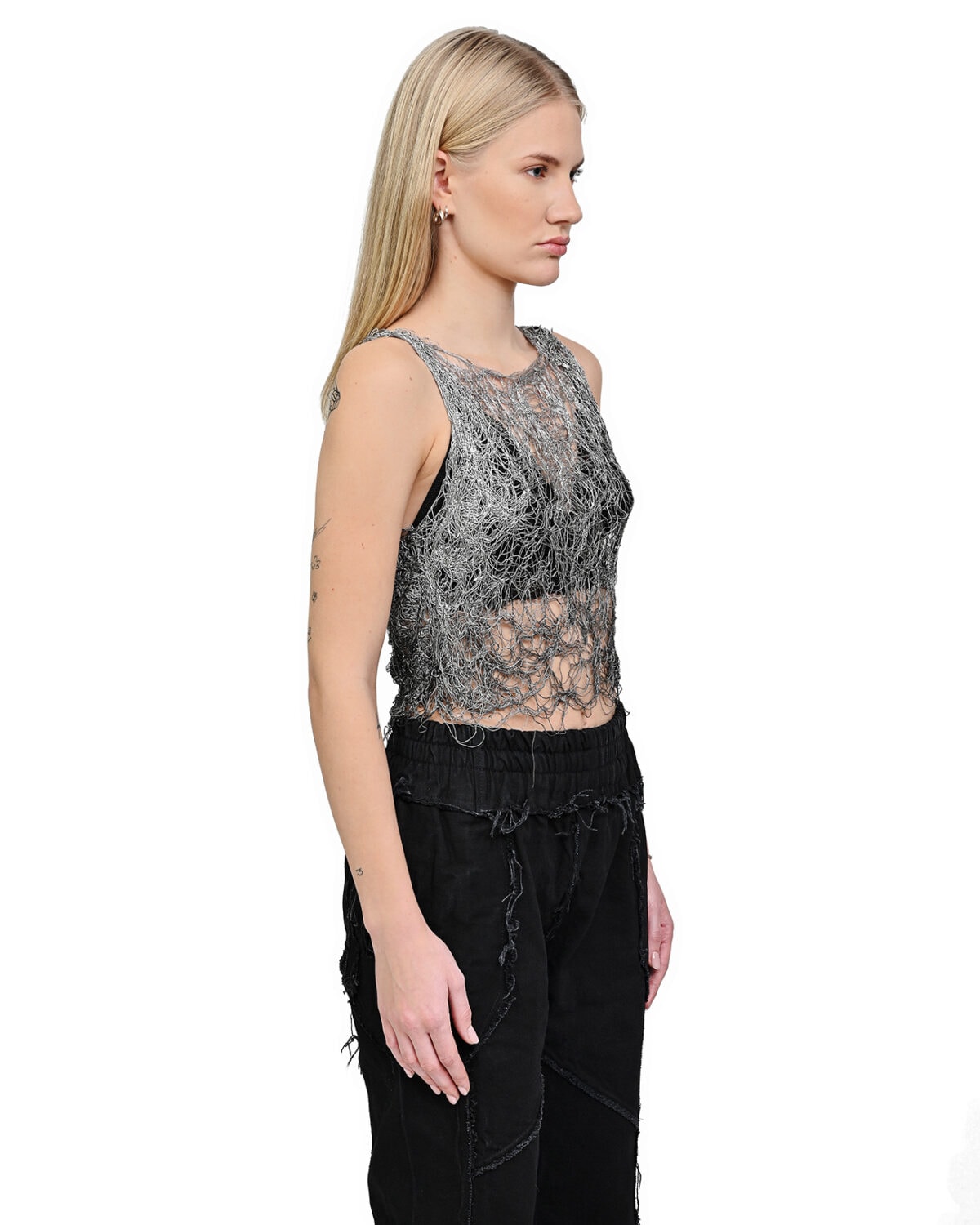 Fiber Bond Sheer Sleeveless Crop Top