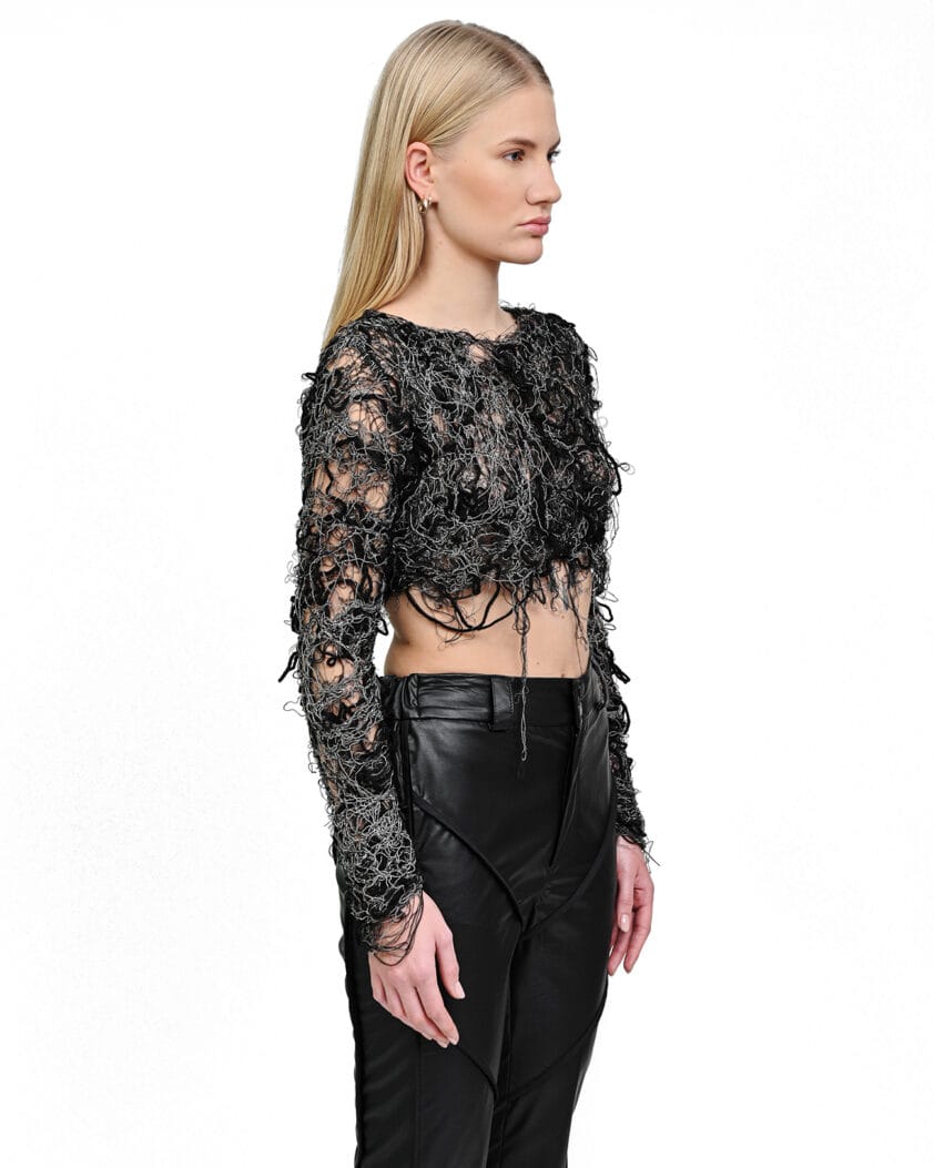 Fiber Bond String Crop Cut Sweater