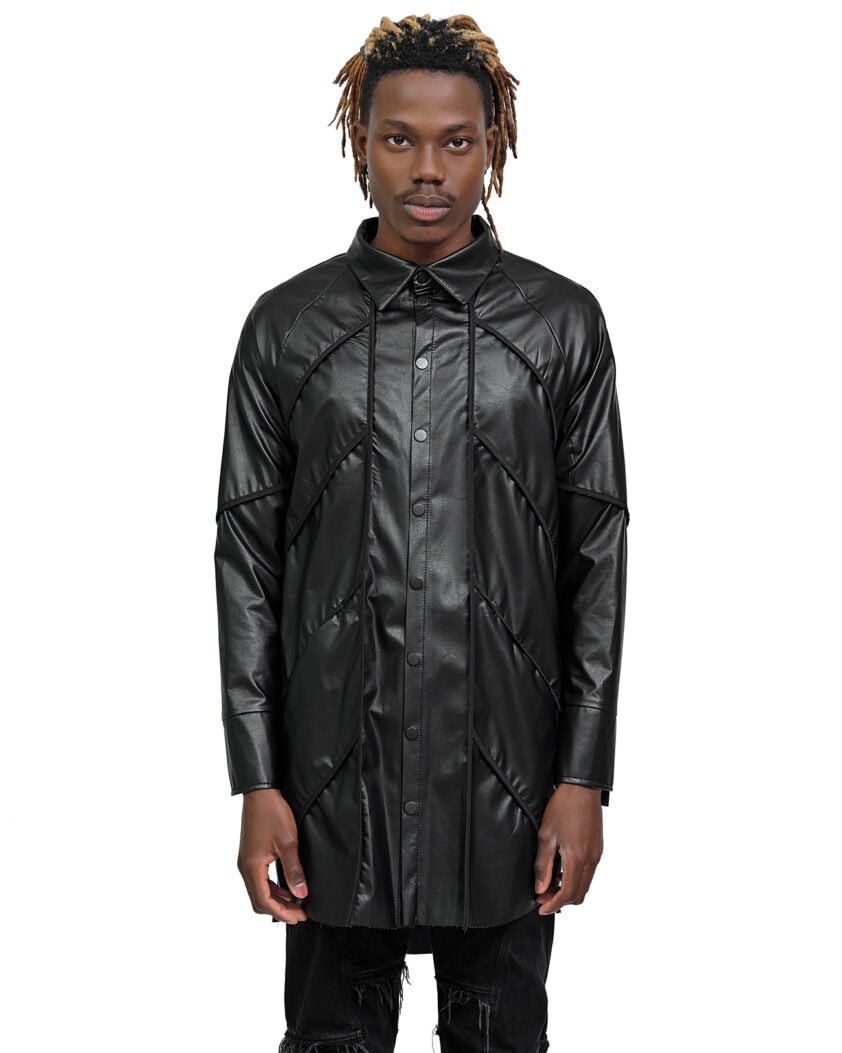 Particle Angle Cut Leather Overshirt