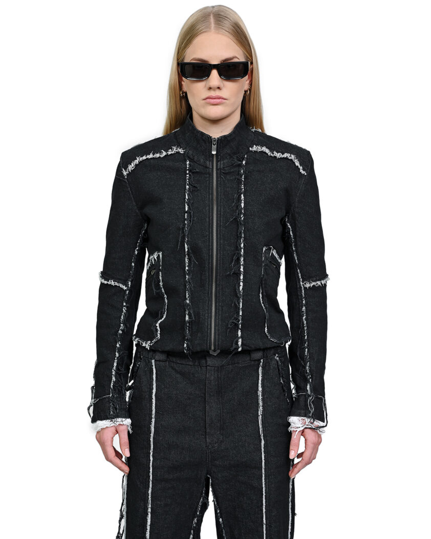 String Denim Raw Edge Jacket