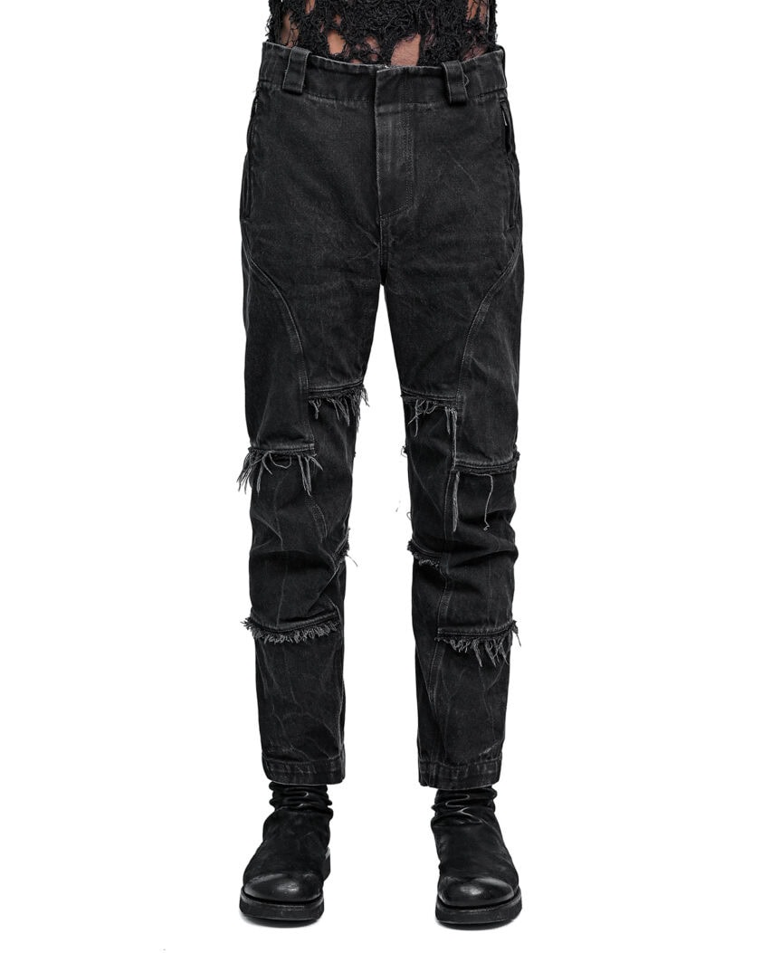 String Denim Wash Curve Trousers