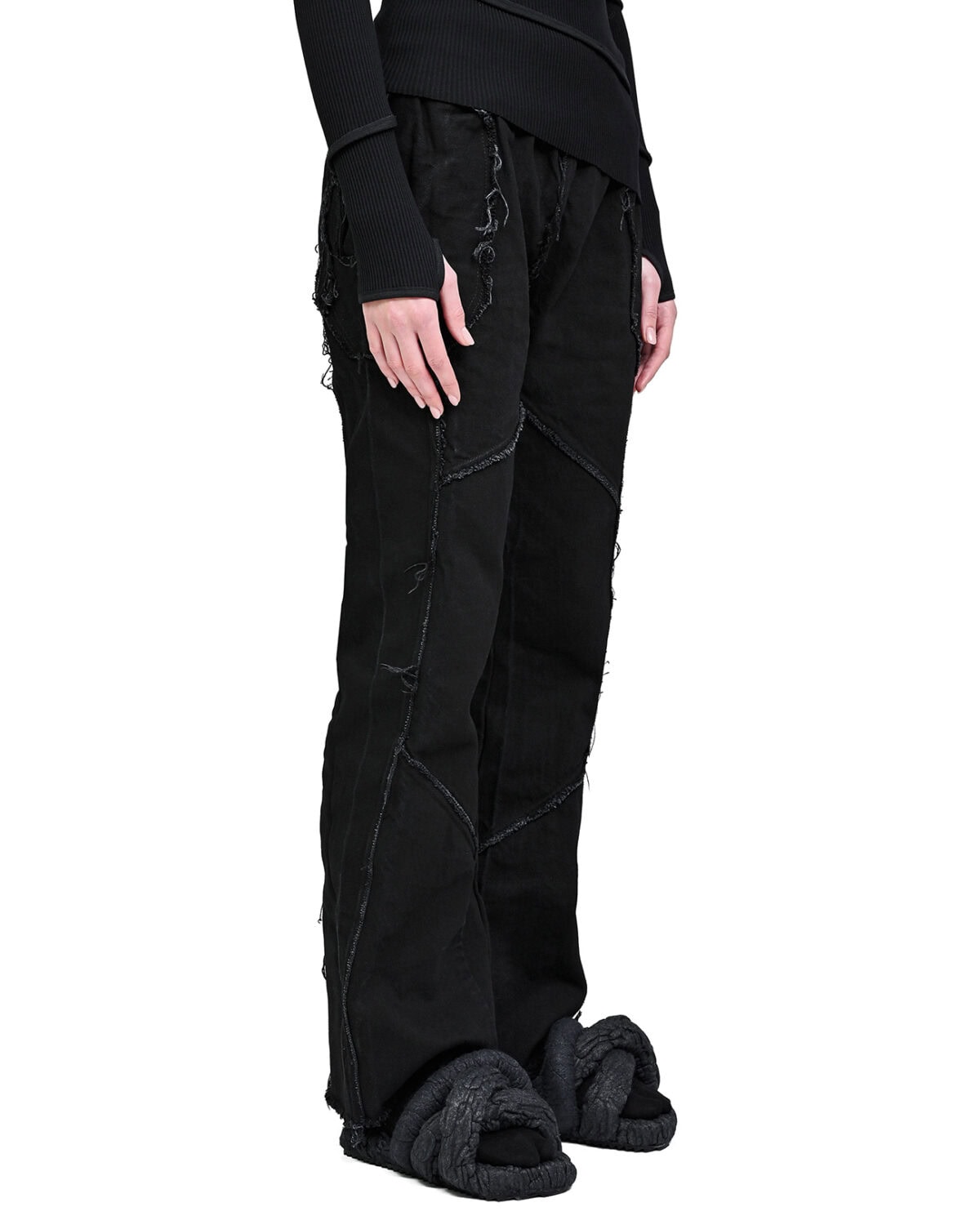 String Denim Wash Segment Trousers