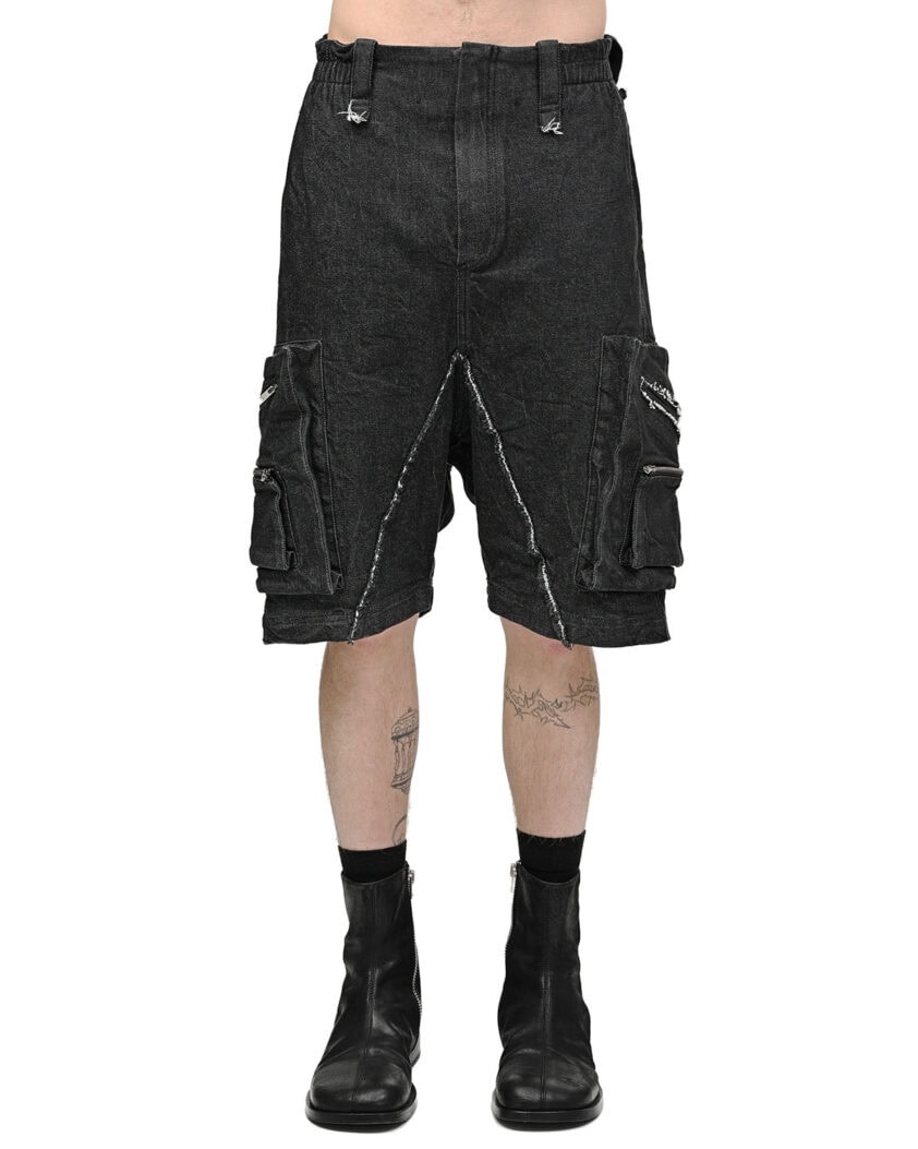 Denim Cargo Washed Shorts