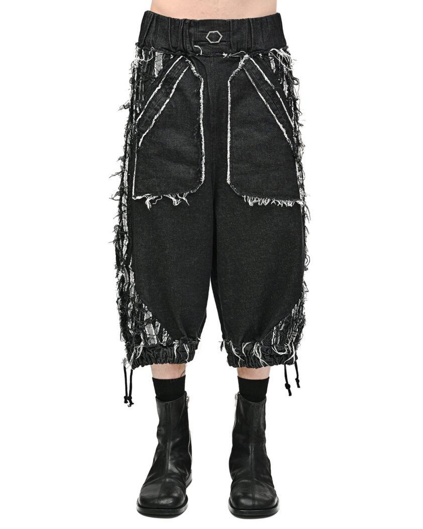 Distressed Linear Cut Crop Shorts